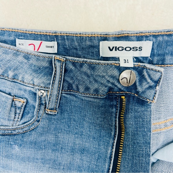VIGOSS ACE High Rise Frayed Hem Jean Shorts Light Blue Wash Size 31 = 7 - Picture 7 of 11
